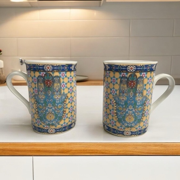 JEWISH EXPRESSIONS HAMSA HAND REUVEN MASEL ZIPORA 10oz.
COFFEE MUG TEA CUP set 2 - Picture 1 of 11
